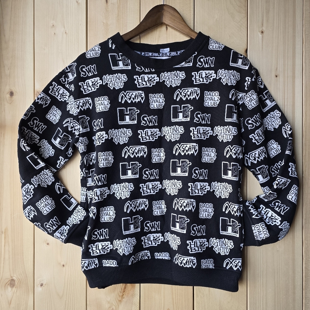 HLZ BLZ By LA Streetwear Crewneck Black White Sweatshirt Y2K Womens XS